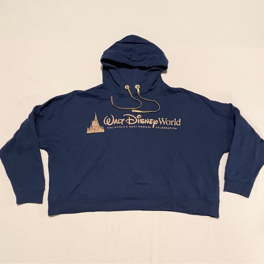 Walt Disney World 50th Anniversary Navy Gold Castle Cropped Hoodie 1X